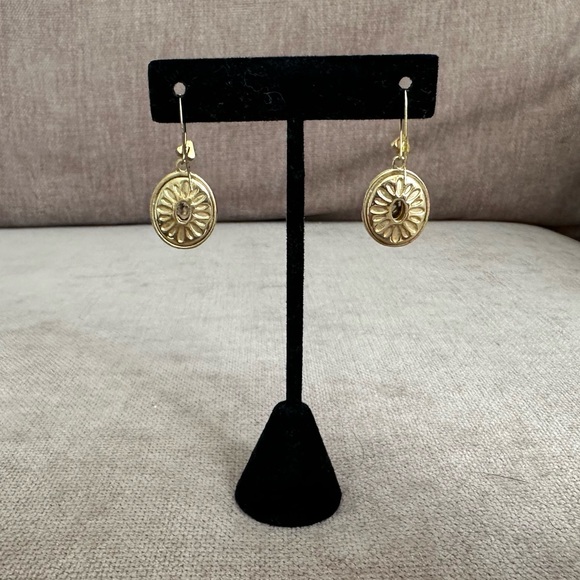 Stella and Dot Pewter & Gold Tone Drop Earrings with plenty of bling VGUC - Picture 3 of 6